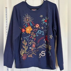 Johnny Was L- Navy Embroidered Texas Sweatshirt